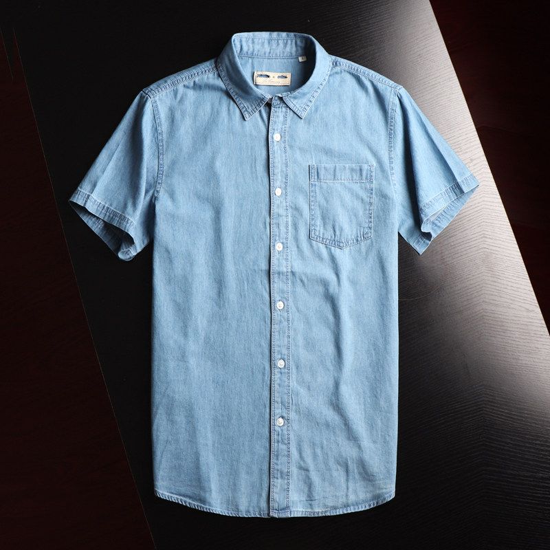 Foreign Trade Short Sleeve Japanese Tencel Denim Shirt