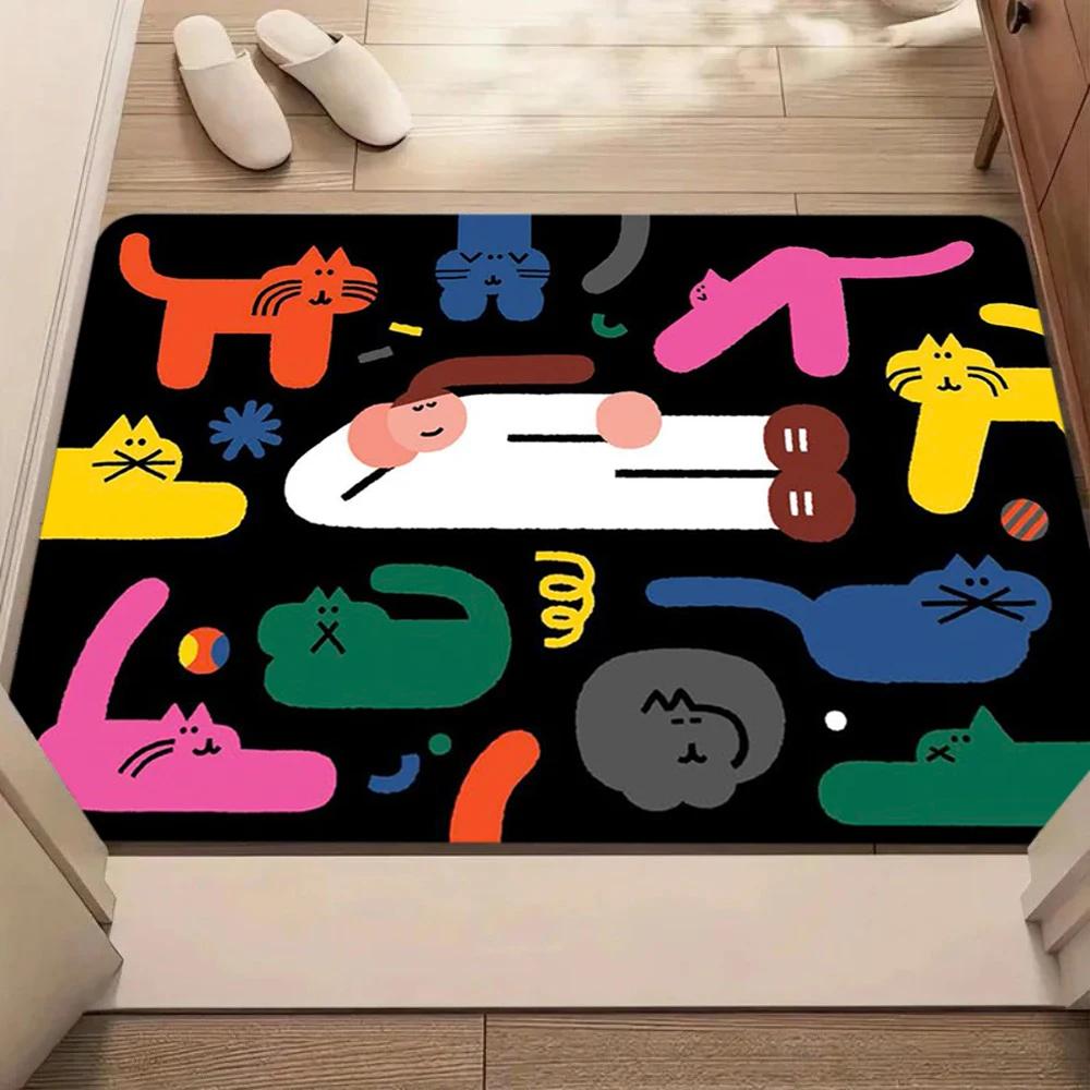 Cute Cartoon Pattern Carpet Mat Rug Non-Slip Area Rug Home Decoration for Entryway Living Room Bedroom Decor Welcome Mat
