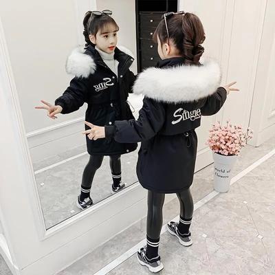Girls' Cotton-padded Jacket, Western-style Padded Jacket, Medium and Large Children's Mid-length Thick Down Padded Jacket, Padded Jacket