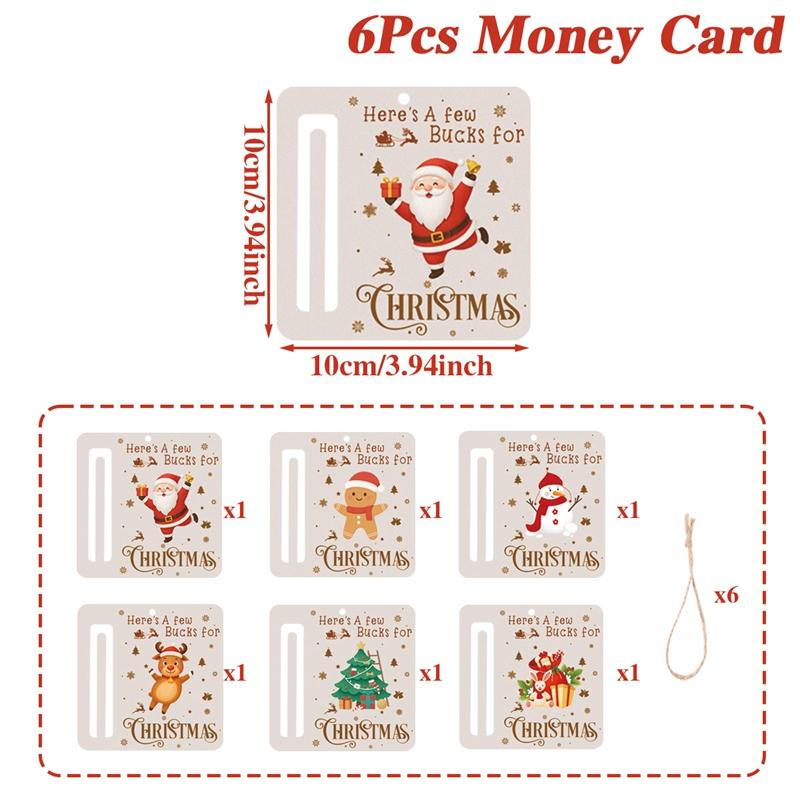 

6pcs Christmas Wooden Money Cards Christmas Party Decoration 2025 Xmas Santa Claus Money Cards Navidad Natal New Year Gift 2026