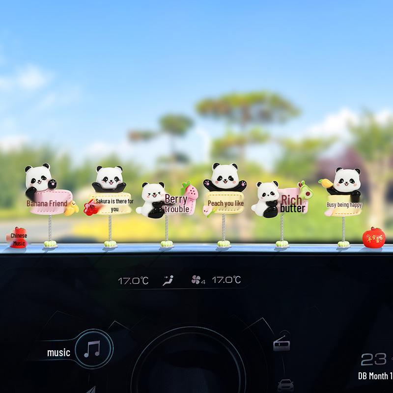 Adorable Fruit Panda Shaking Car Ornament - Electric Car Interior Console Decoration