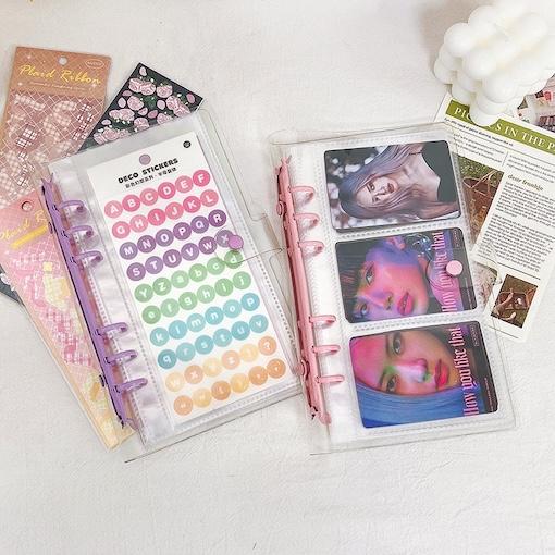 Transparent Clip Loose-leaf Folder A6 Budget Binder 6 Ring Binder with pp Photo Sleeves