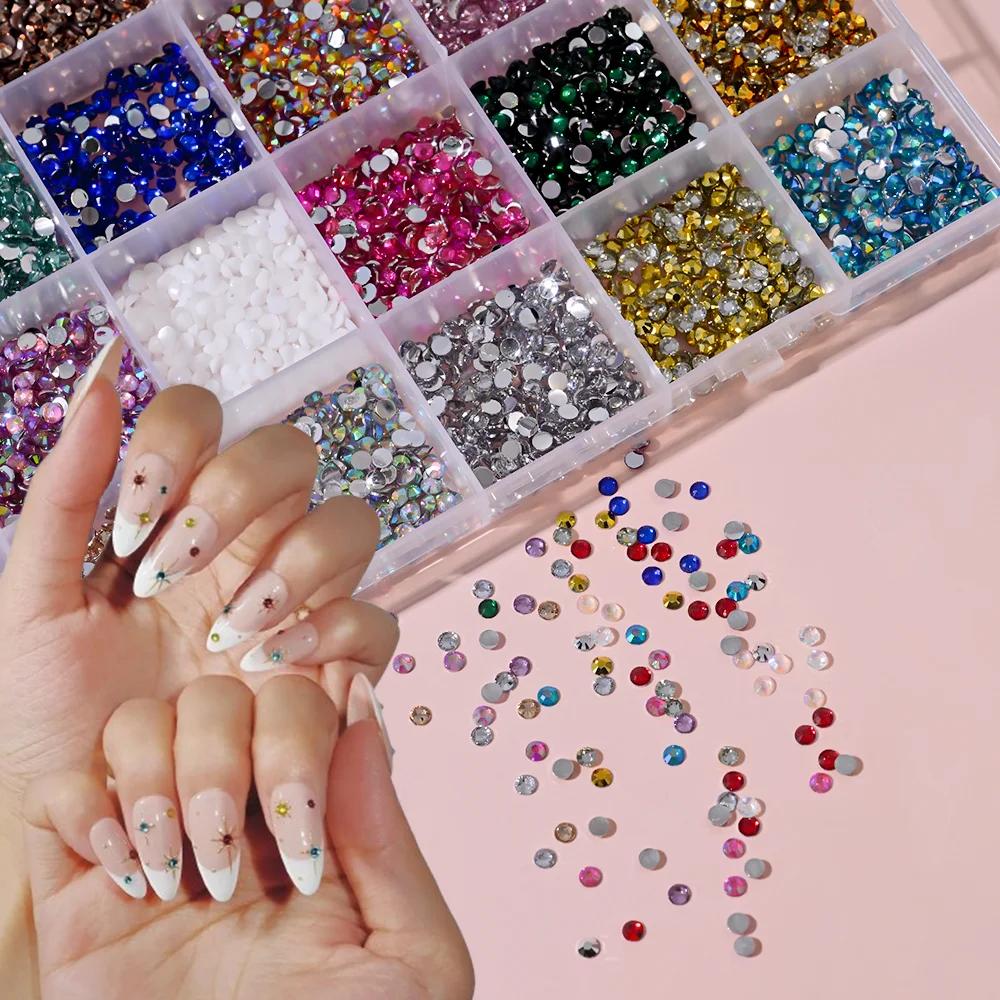 1Box 3D Colorful Round Nail Art Rhinestones Flatback Galss Diamond Gems Jewelry Nails Charms DIY Makeup Manicure Accessories &*1