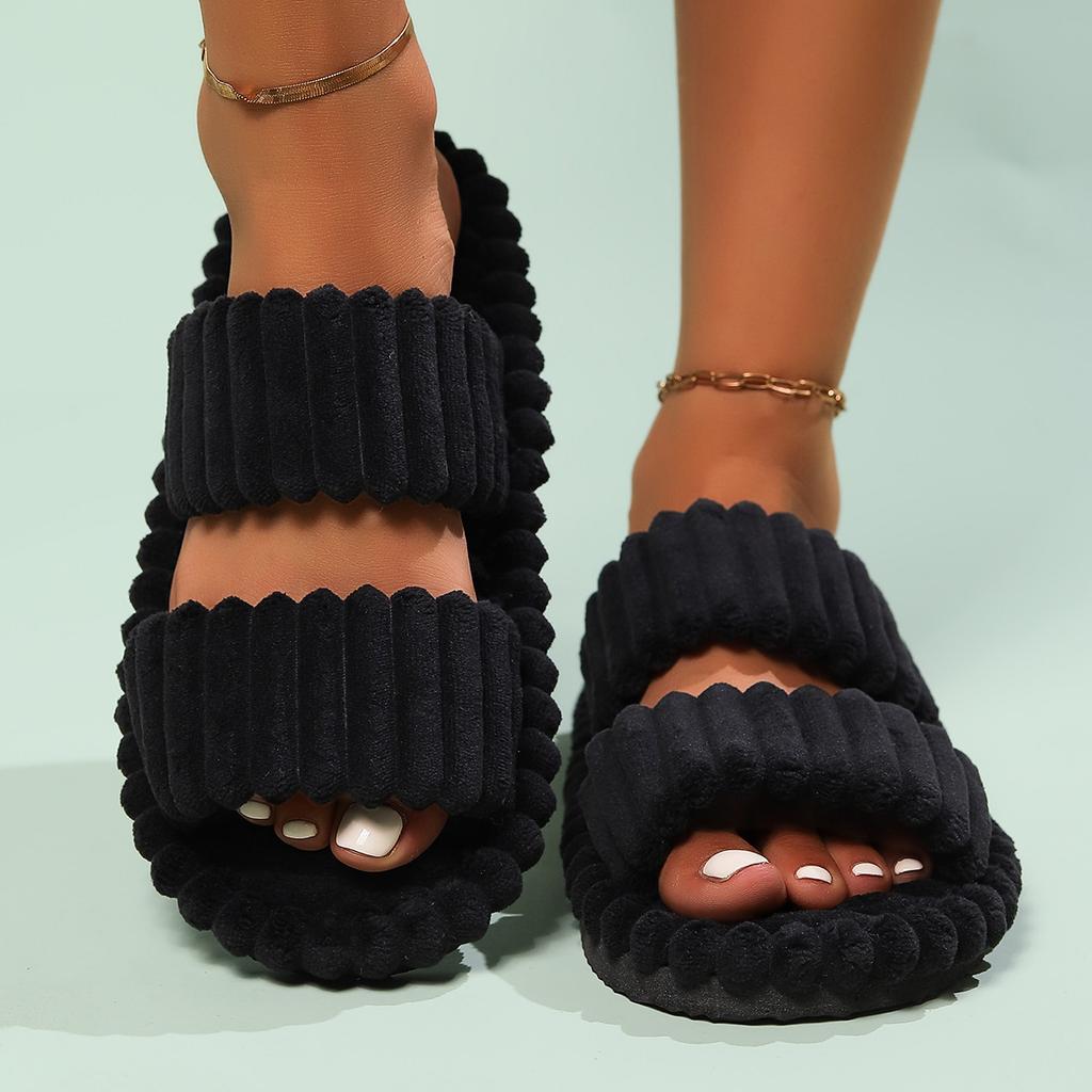 Damen Offene Zehen Plüsch Schwangerschafts Hausschuhe, Dicke Sohle Warme Indoor Outdoor Baumwollschuhe für Alle Jahreszeiten Herbst Winter