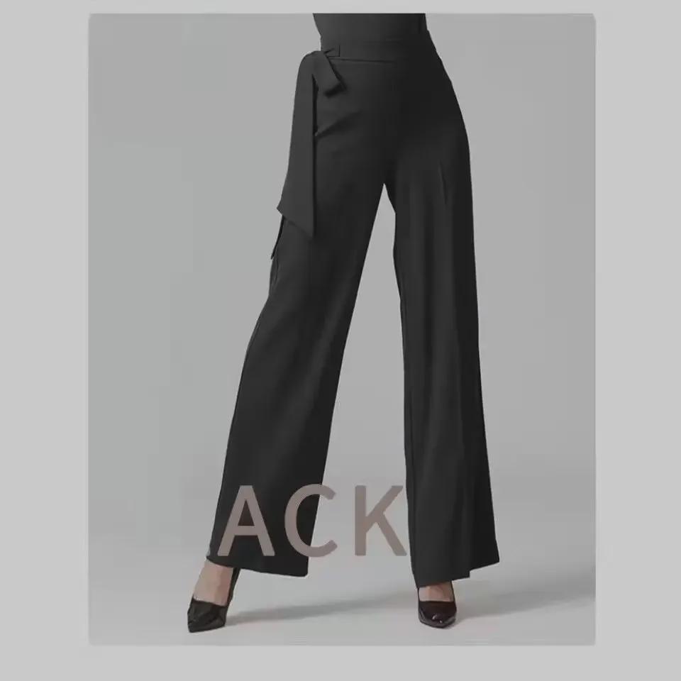 Pantaloni de damă 2025 cu talie înaltă și picior larg - Stil nou, drapat, croială slim, culoare pură, pantaloni drepți gata de dans