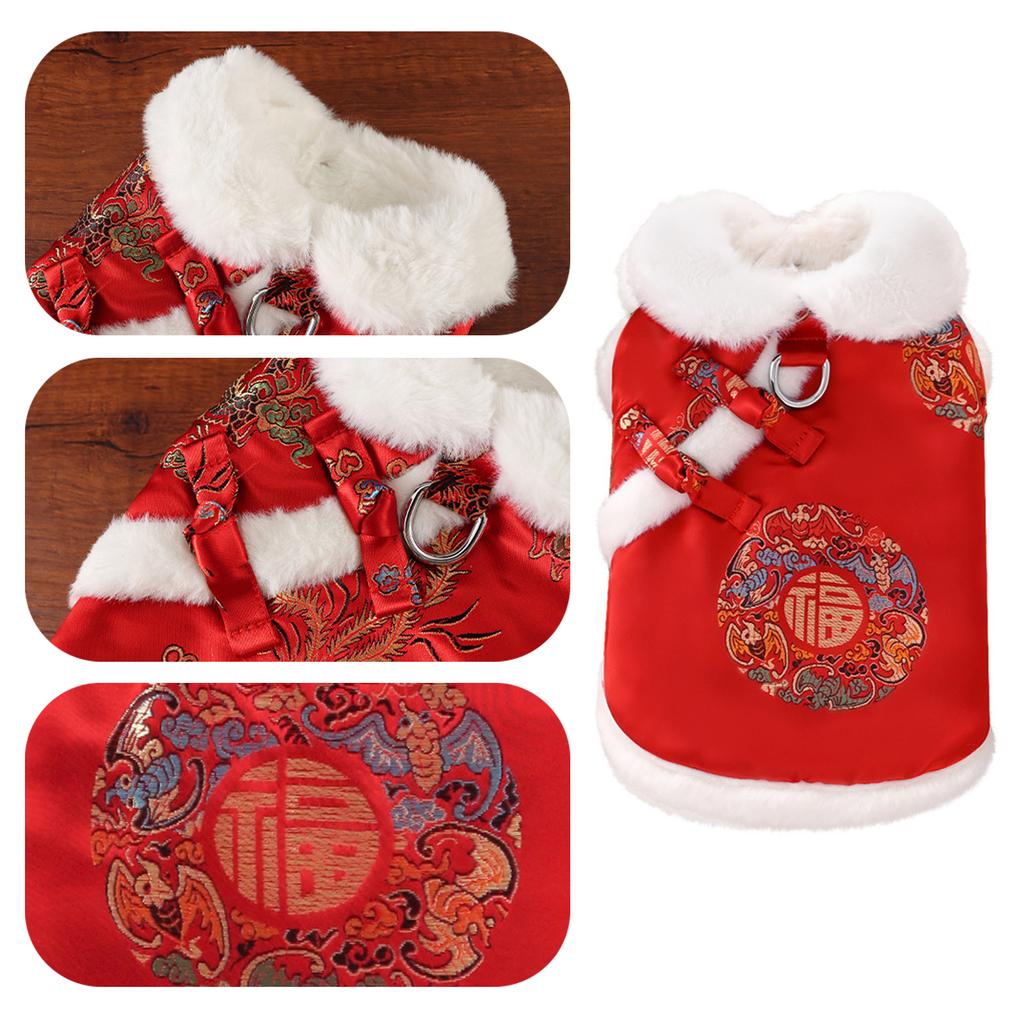 Chinese New Year Pet Outfit with Festival Pattern Traditional Spring Festival Celebrating Pet Costume Vest for Holiday