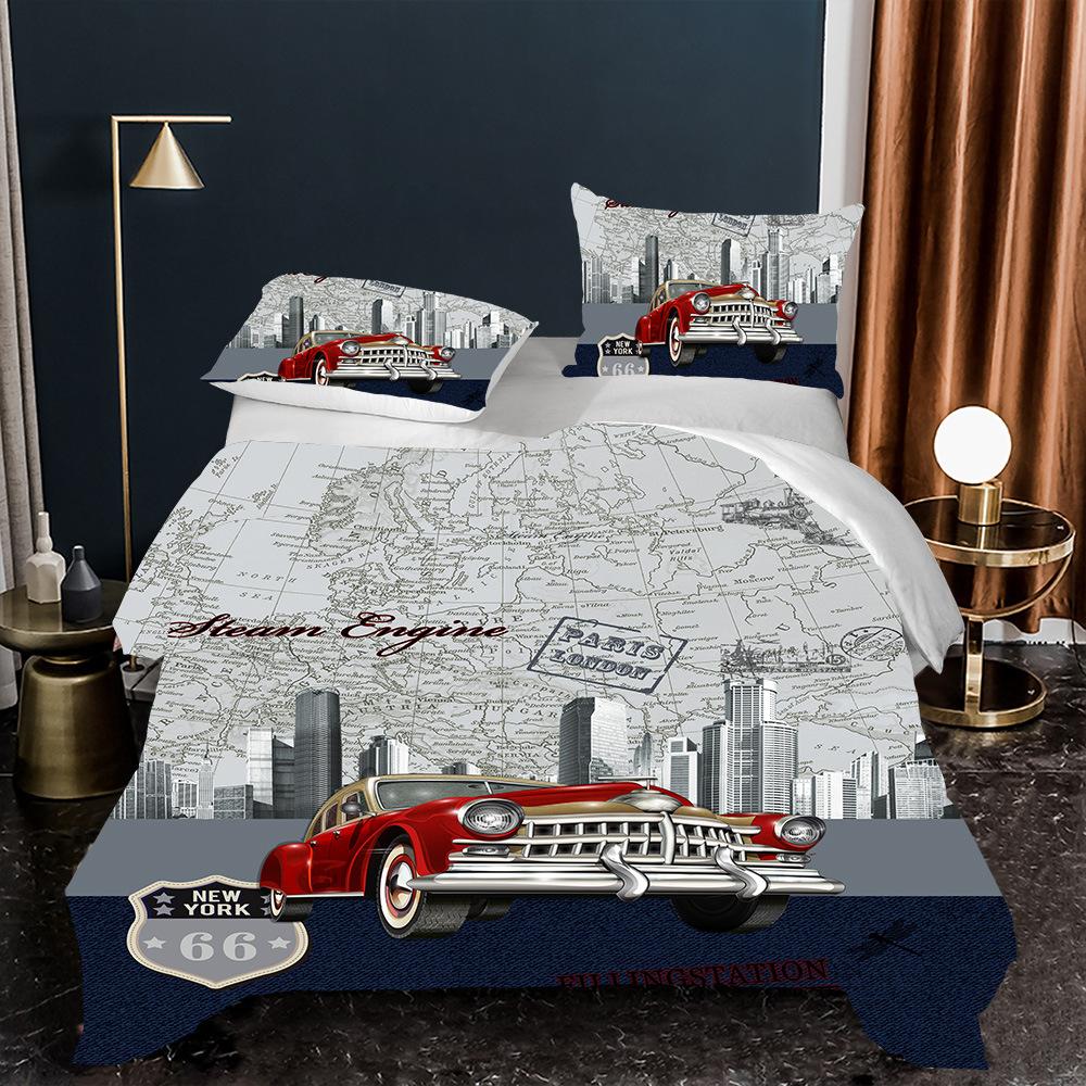 3D Classic Car Series Bedding Set Cartoon Car Theme Duvet Cover and Pillow Case 2/3 Pieces AU140 * 210 Quick Drying Home Decoration