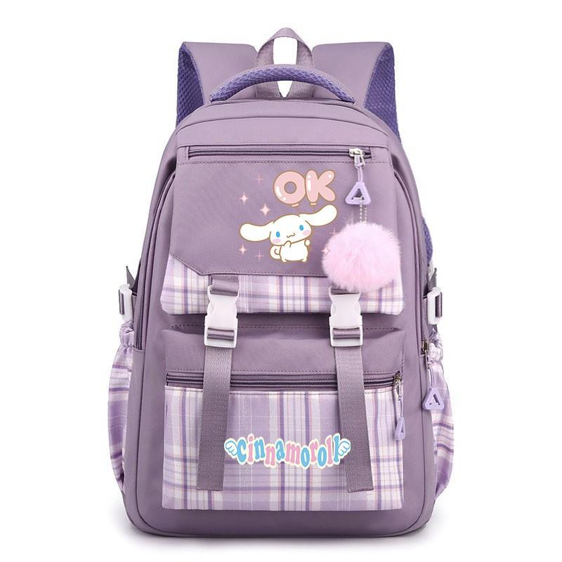 Cinnamoroll Kids School Backpack Boys Girls Large Capacity 20-35L Nylon Dual Strap Bag With Arc Shoulder Straps