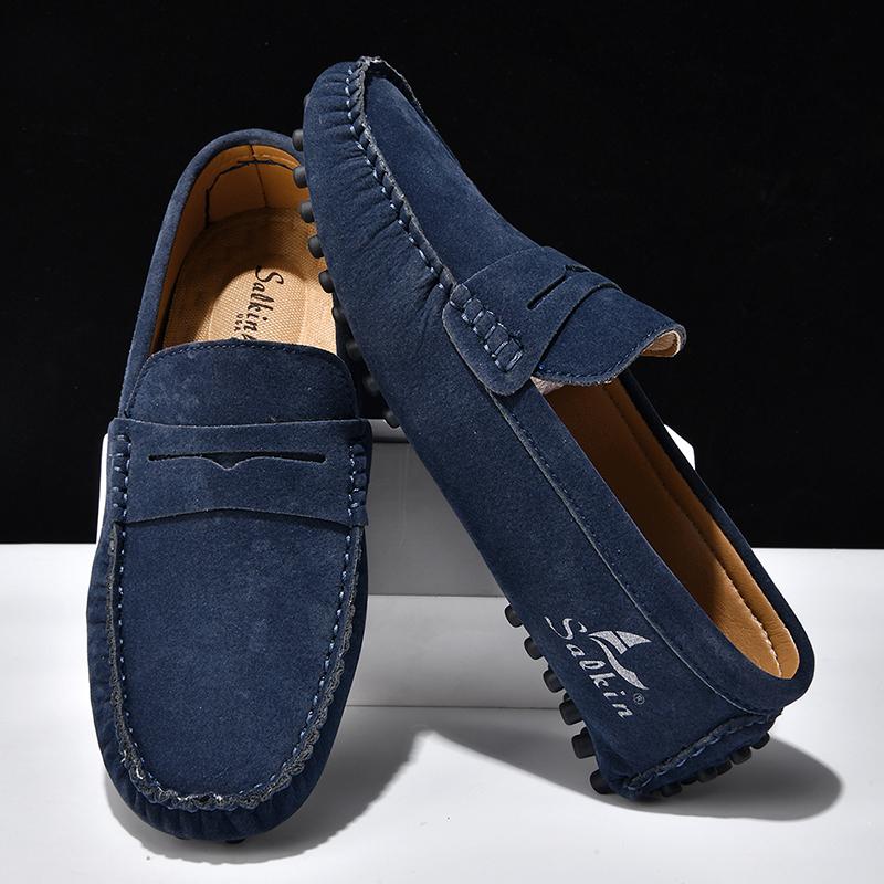 Fashion Suede Leather Mens Handmade Loafers Male Casual Driving Flats Slip-on Shoes Handmade Comfy Moccasins Leisure Walk Business Shoes