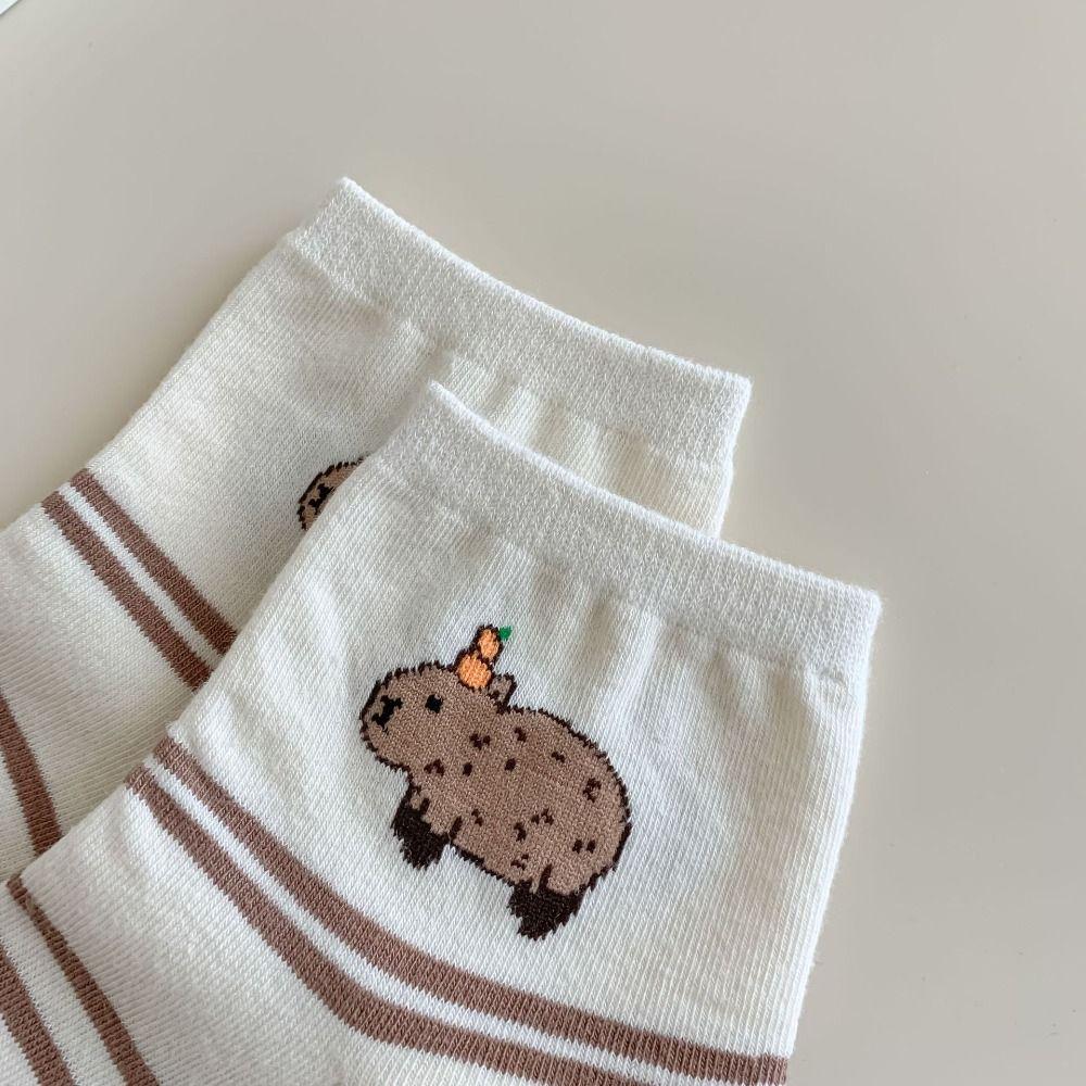 Patchwork Cotton Ankle Socks Letter Women's Cartoon Socks Capybara Short Tube Socks Streetwear