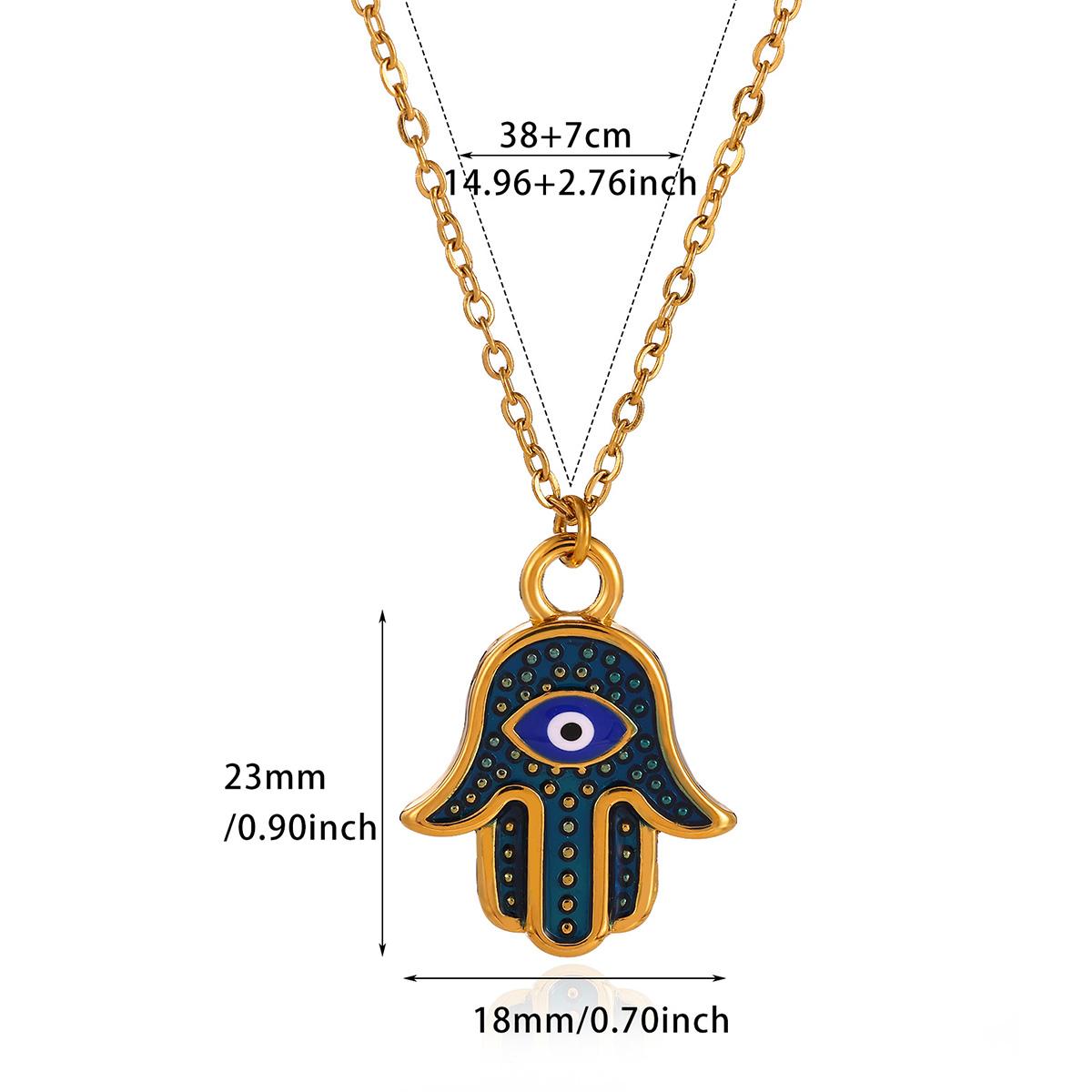 Green Enamel Hamsa Hand Evil Eye Pendant Necklace Stainless Steel Fatima Hand Fatima Chain Lucky Protection Jewelry For Women
