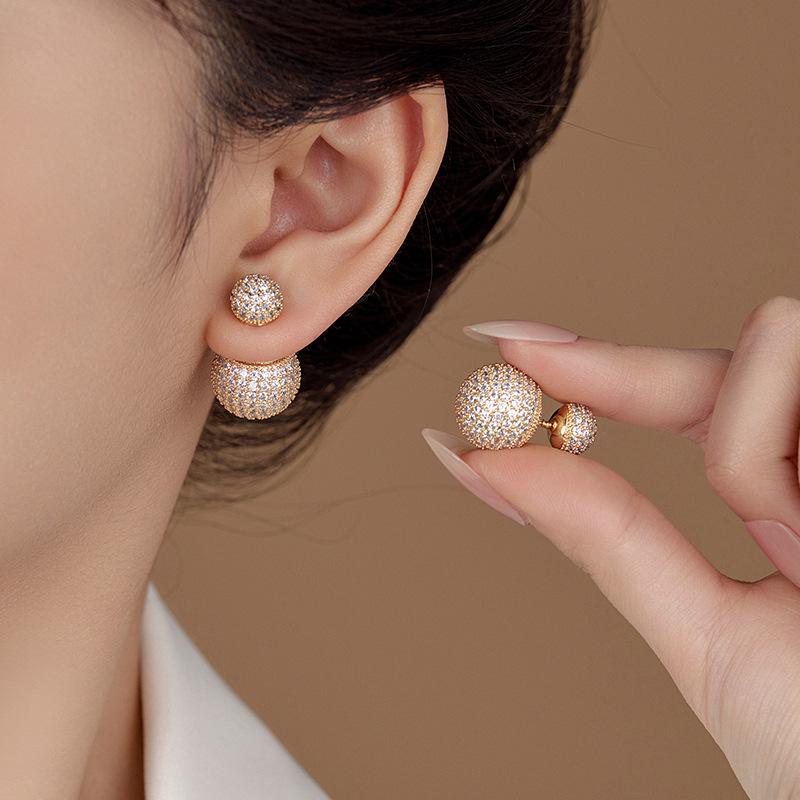 Elegant Light Luxury Zircon Inlaid Ball Earrings for Women