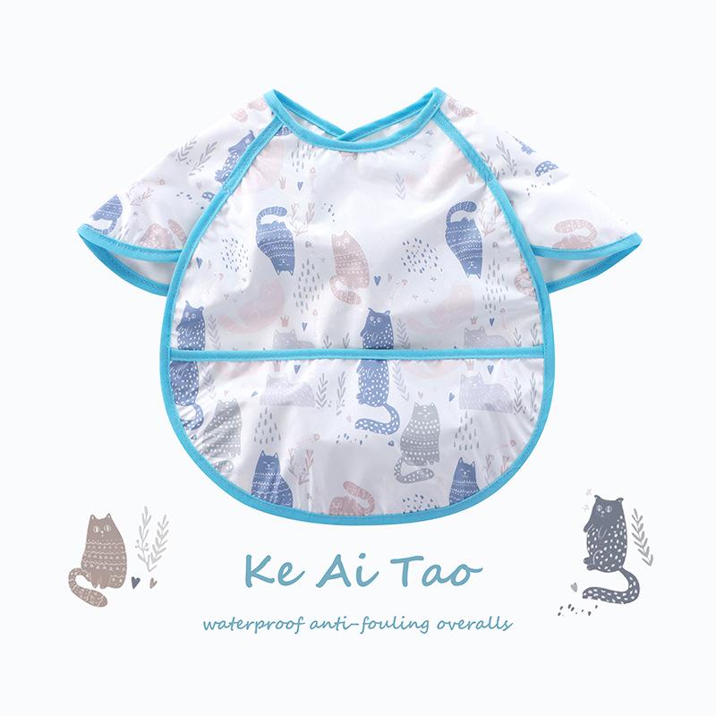 0-3 Year Waterproof Toddler Baby Bibs  Cute Cartoon Infant Baby Feeding Clothes Portable Outdoor Newborn Baby Short Sleeve Apron