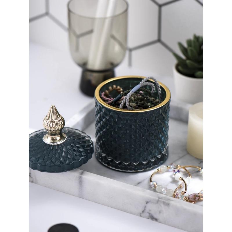 Nordic Bathroom Decoration Makeup Organizer Containers Glass Storage Box Jewelry Organizer Cotton Pad Holder Cotton Swab Holder