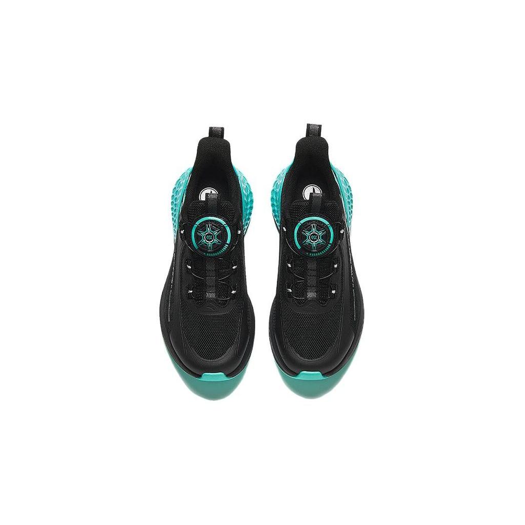 Anta Kids Knob Shock Absorbing Wear Resistant Breathable Low Top Running Shoes Kids Running Shoes Black Green A312425519-2