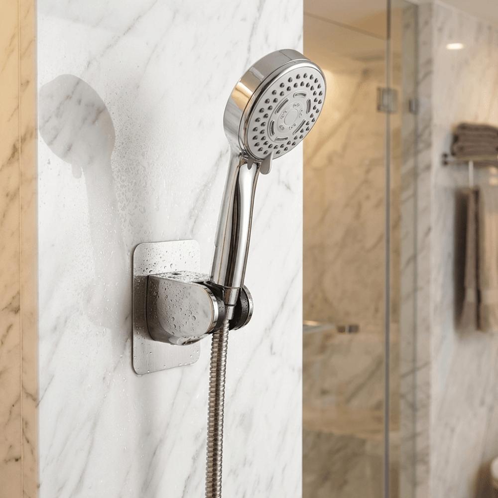 Strong Adhesive Backing Punch-Free Shower Head Bracket Durable Waterproof Material Adjustable Wall Mounted Holder