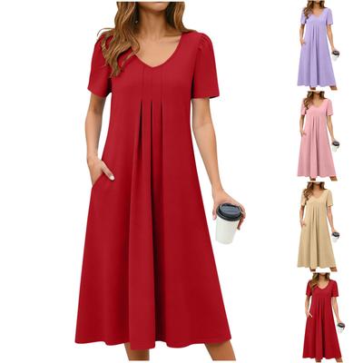 Women's Fashionable Loose-Fitting Flowing Short-Sleeve Dress