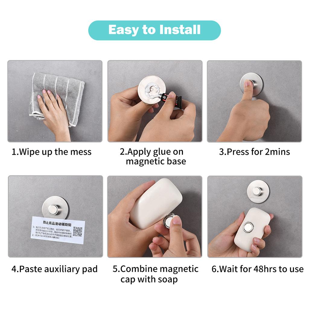 Wall-Mounted Magnetic Soap Holder Rustproof Stainless Steel Holder for Bathroom Kitchen Storage Room No Drilling Required