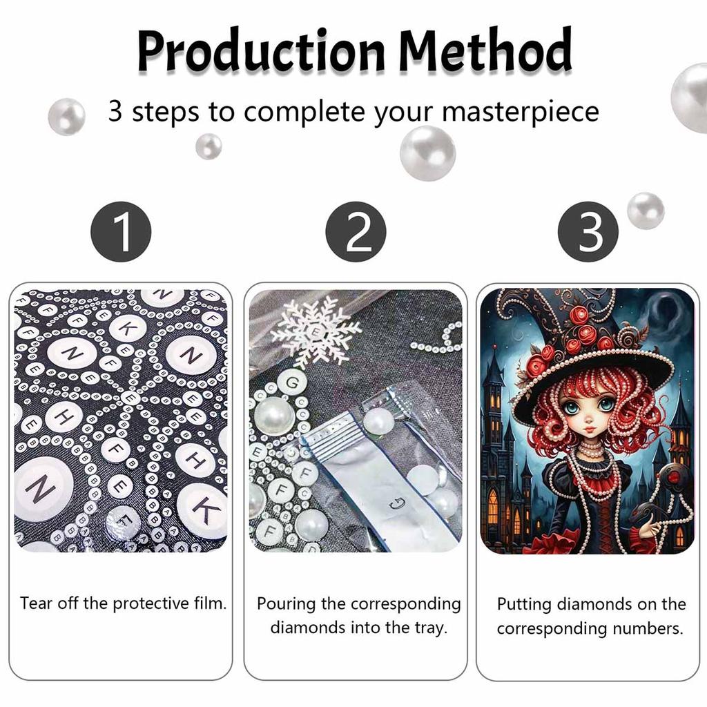 Halloween pearl painting art full pearl handmade diy gothic witch aesthetic rose castle home decorations