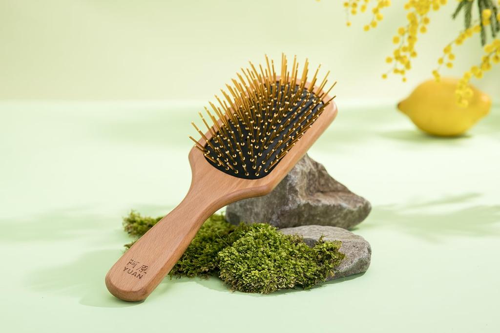 Paddle Golden 24K Scalp Beautiful Shiny Ahara/YUAN Brush, Comb, Plated, Comb, Luxury, Hair,