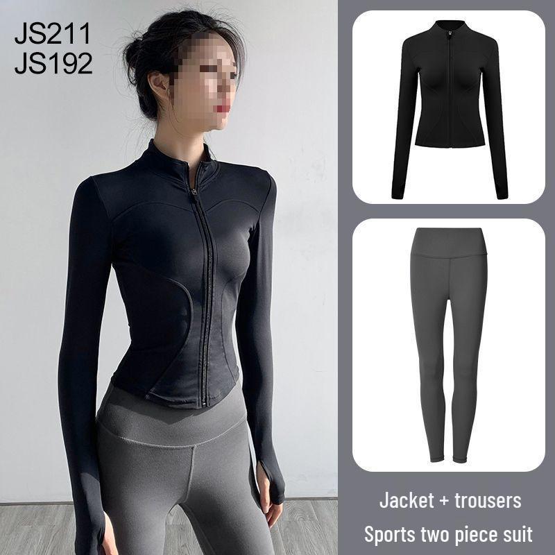 Women's Quick-Dry Yoga Suit: Stand Collar Jacket & Long Sleeve Top for Running & Pilates