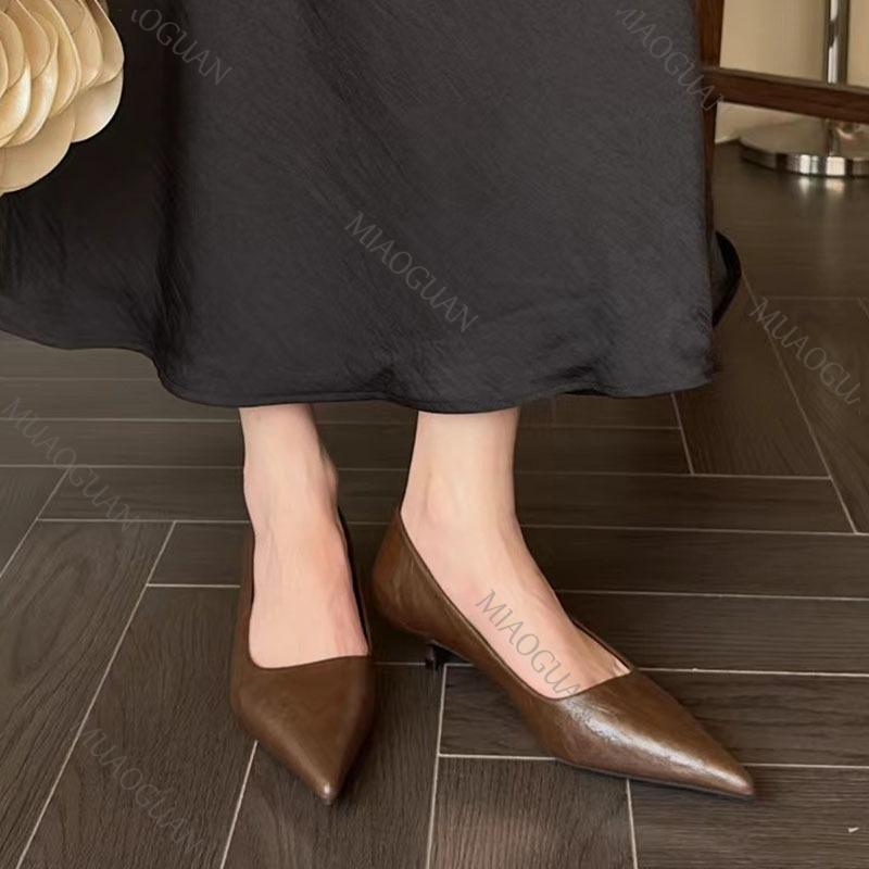 Fashion Temperament Woman Pumps Pointed Toe Thin Low Heels Elegant Party Female Shoes Solid Color Fashion Soft Leather Heels for Women