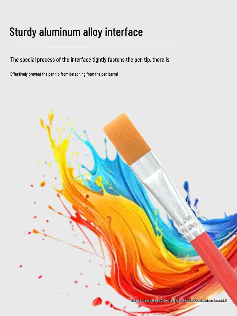 Red Handle Nylon Flat Brush Set for Oil, Acrylic, Watercolor & Gouache