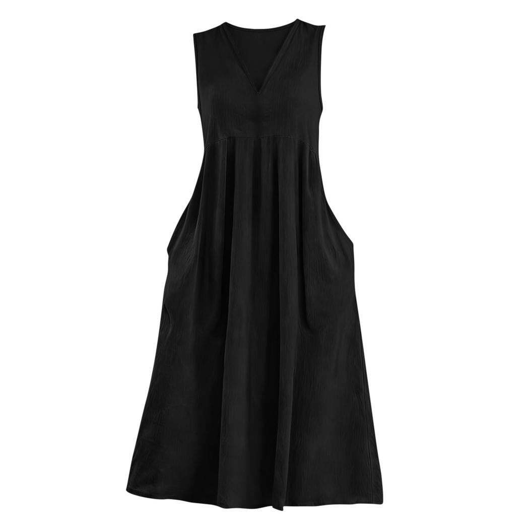 Ladies' Casual Pullover V-neck Sleeveless Cotton And Linen Loose Dress