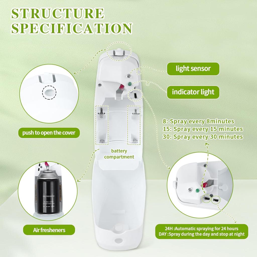 Automatic Air Freshener Dispenser, Home indoor Wall-mounted Automatic Adjustable Fragrance Aerosol Sprayer for Bathroom, Hotel, Office and Public