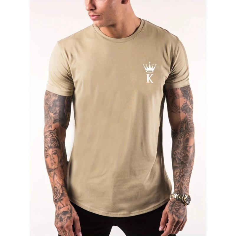 Men's Summer 100% Cotton  New Fashion Printed Round K Letter Print Loose Large Casual Round Neck Short Sleeve T-shirt