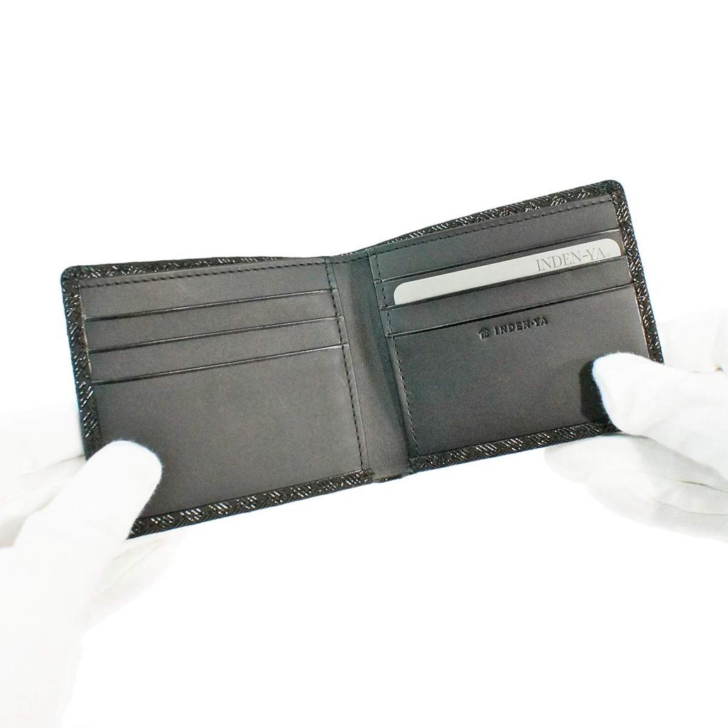 Inden Billfold No Coin Black with Black Ajiro Weave [Inden-ya] Bi-fold Wallet, I, Pocket, Deerskin, Lacquer, Pattern, 2005-01-158