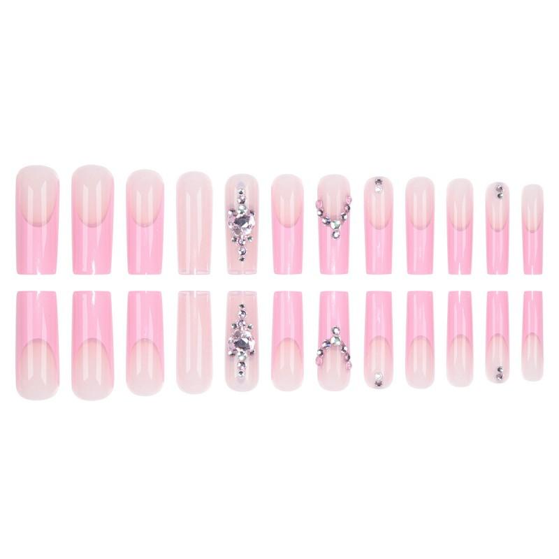 Sweet Heart Design Press-On Nails With Rhinestones French Tip Fake Women Daily Wear