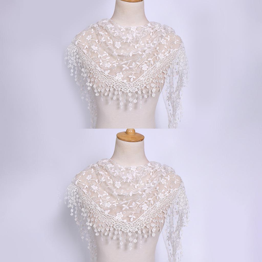Women Tassel Triangle Scarf For Church Prayer Shawl Embroidered Lace Veil Floral Headcovering Veils For The Church'S  160*50Cm