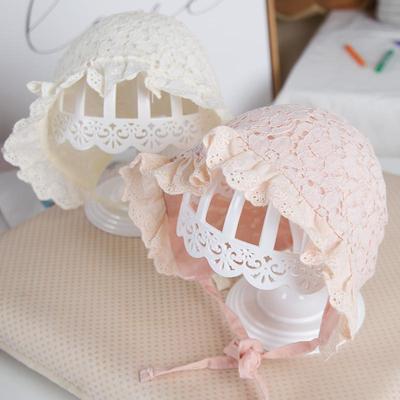 Ny Spets Blomma Babyhatt Prinsessa Mesh Sommar Nyfödd Baby Flicka Bonnet Mössa Enfärgad Andningsbar Spädbarn Solhatt