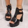 Sandals Women Elegant Leather Shoes Block High Heels Platform Sandals Summer Gladiator Sandals Office Model Chaussure Femme Été