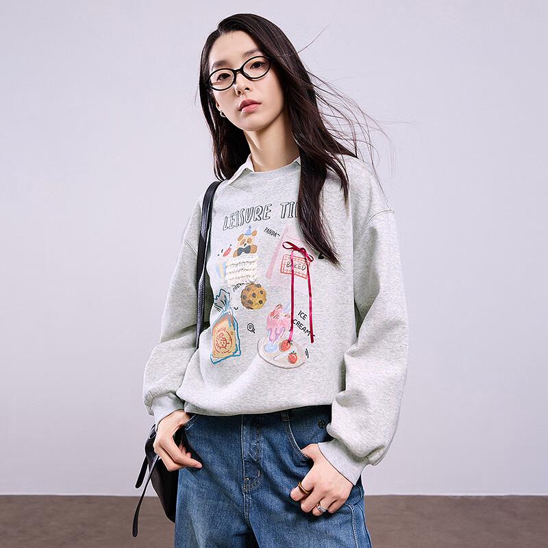 Chuyu Women's 2025 Autumn Loose Cartoon Print Fleece Sweatshirt