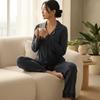 Modal Flower Long-Sleeve Pajama Set - Women's Two-Piece Solid Color Loungewear