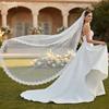 Cathedral Long Train Bridal Veil Eyelash Floral Lace Tulle Wedding Veil With Metal Hair Comb For Bride Wedding
