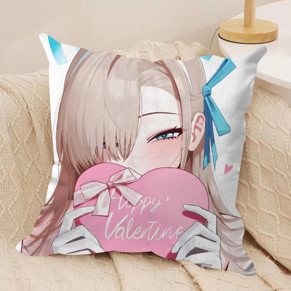 I-Ichinose Asuna Blue A-Archive Cushion Cover Silky Short Plush Invisible Zipper Dustproof Sofa Pillow Case For Home Decor
