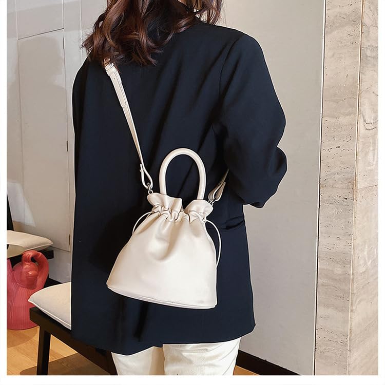 PETITCHOU Shoulder Bag, Pouch, Handbag, 2-Way, Pleated, Drawstring, Handle, Crossbody, Compact, Small, Lightweight, Minimalist, Travel, Korean, PU