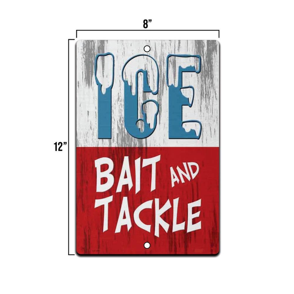 TIN SIGN Ice Bait Tackle Fish Fishing Beach Lake House Metal Sign Décor
