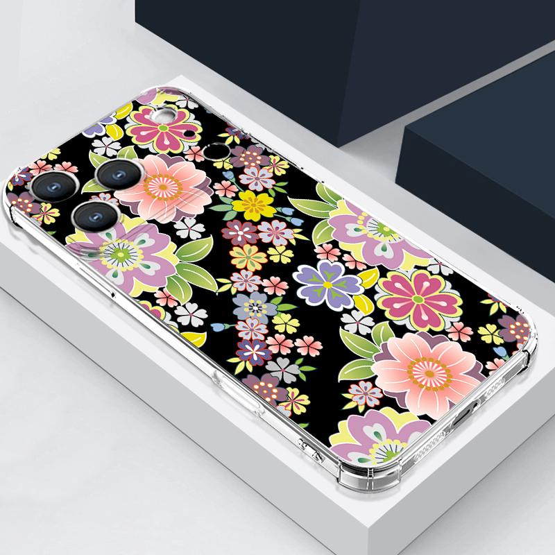 

Ретро-квітковий візерунок Чохол для iPhone 17 Pro Max Coque iPhone 16 15 14 13 Pro Max 11 Ударостійкий Прозорий М який Силіконовий Чохол iPhone 11 прозорий