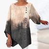 Women's Casual Loose Fit Tunic Top with V Neck Long Sleeve Irregular Hemline Floral Print Button Detail