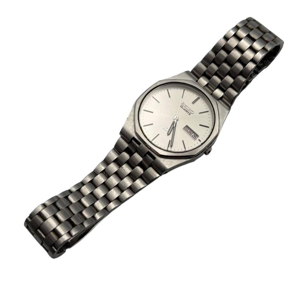 Battery SEIKO SQ Antique Vintage Octagon Watch with Strap Working/ New 5H23-8B00 Day-Date [ab6]