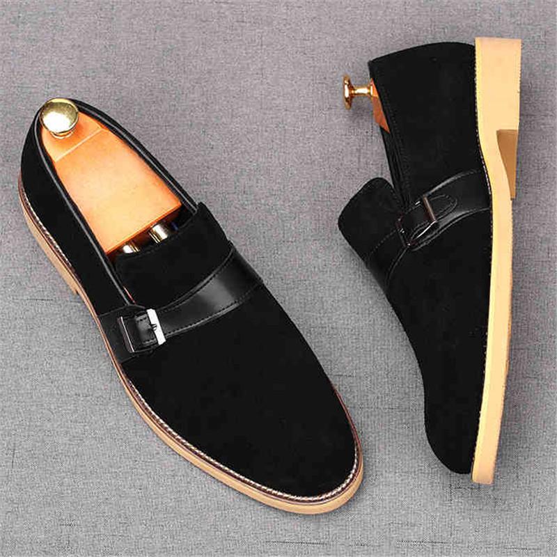 Fashion Fashion New Men's Pointed Genuine Leather Flats Monk Strap Shoes Brown Yellow Designer Male Homecoming Wedding Dress Footwear