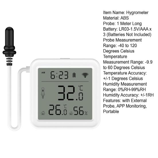 WiFi Temperature Humidity Sensor with External Probe APP Monitoring Smart Home Hygrometer Plants Aquarium Winery Digital Humidity Gauge Meter