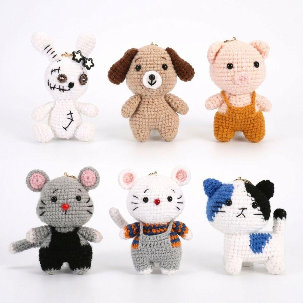 Backpack Charm Knitted Animal Keychain Handwoven Crochet Doll Key Ring Animal Pendant  Friend Gifts