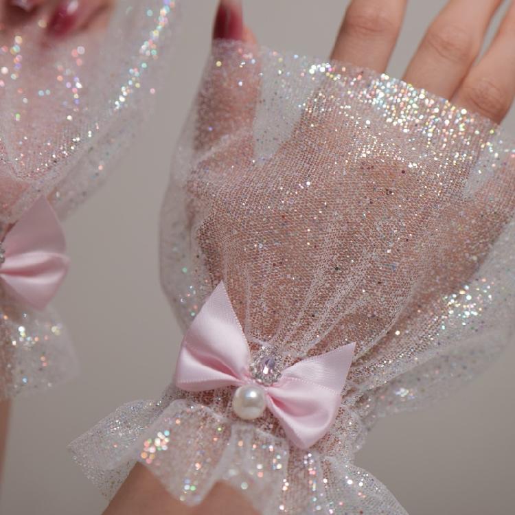 Elegant Bowknot Sleeves For Nails Art Photography Soft Glitter Fabric Comfortable Elastic Arm Covers