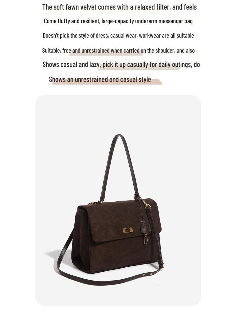 Suede Messenger Tote: Large Commuter Crossbody Handbag for Laptops