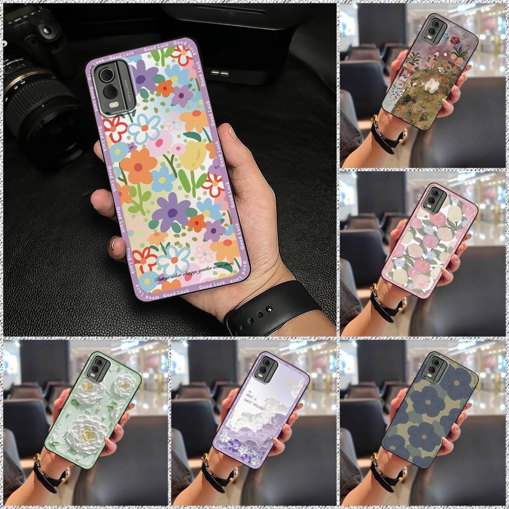 Cute Anti-dust Phone Case For Nokia C32 Waterproof Flower Back Cover Full Wrap Dirt-resistant Durable Protective TPU